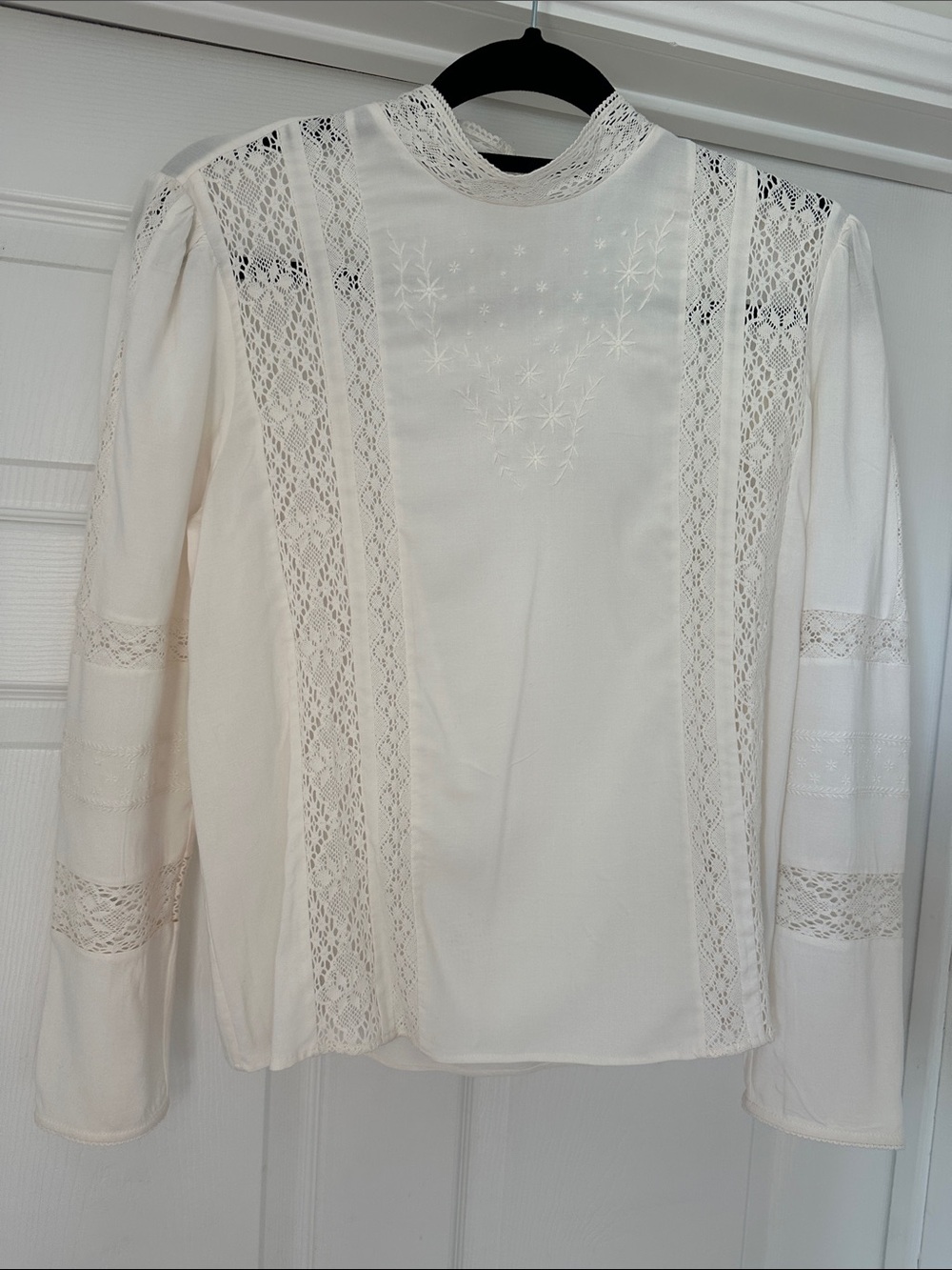 & Other Stories Ivory Lace-Panel High Neck Blouse
